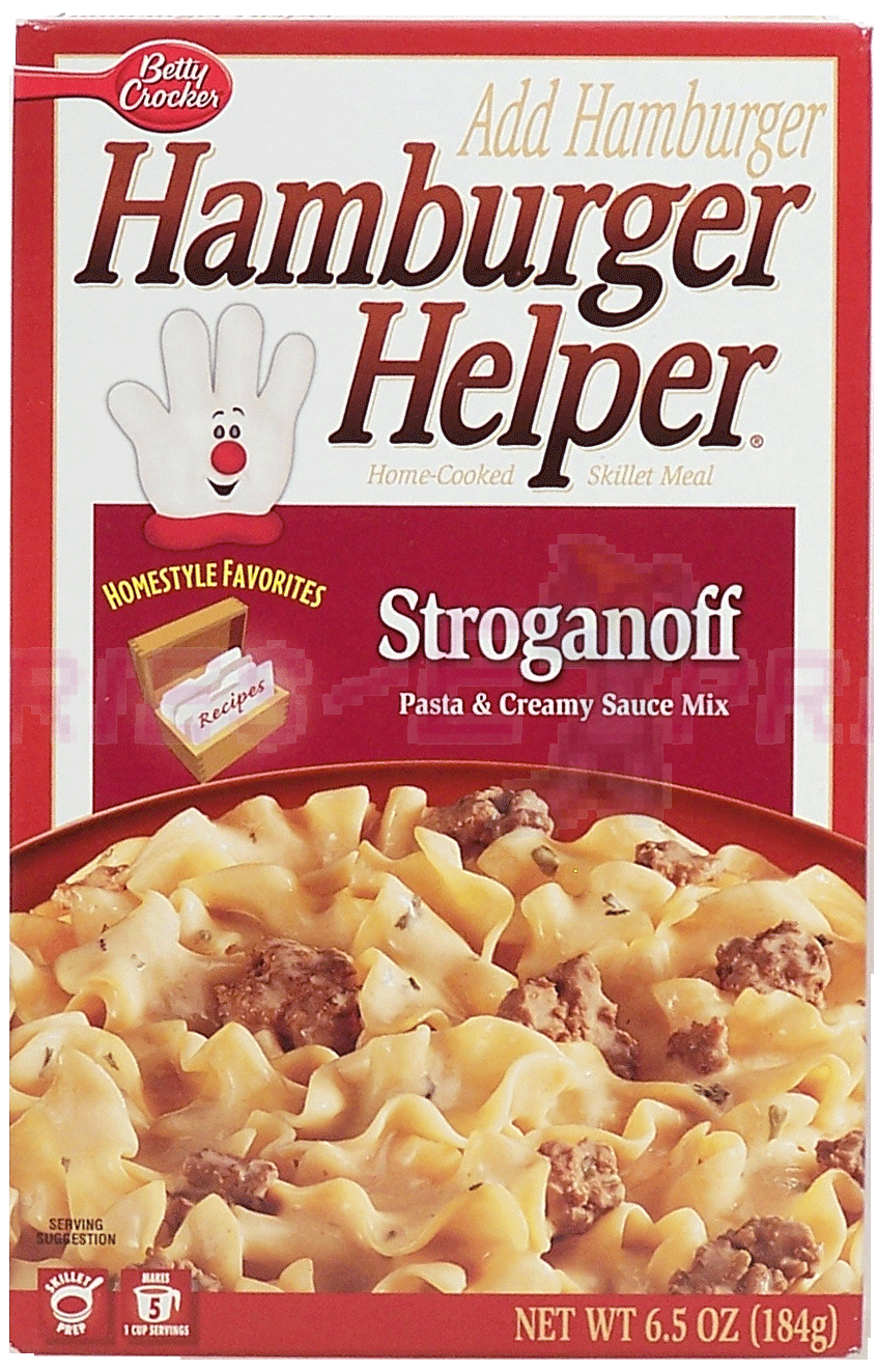 Betty Crocker&nbsp;Hamburger Helper&nbsp;stroganoff: pasta and creamy sauce mix, makes 5 1-cup servings Full-Size Picture